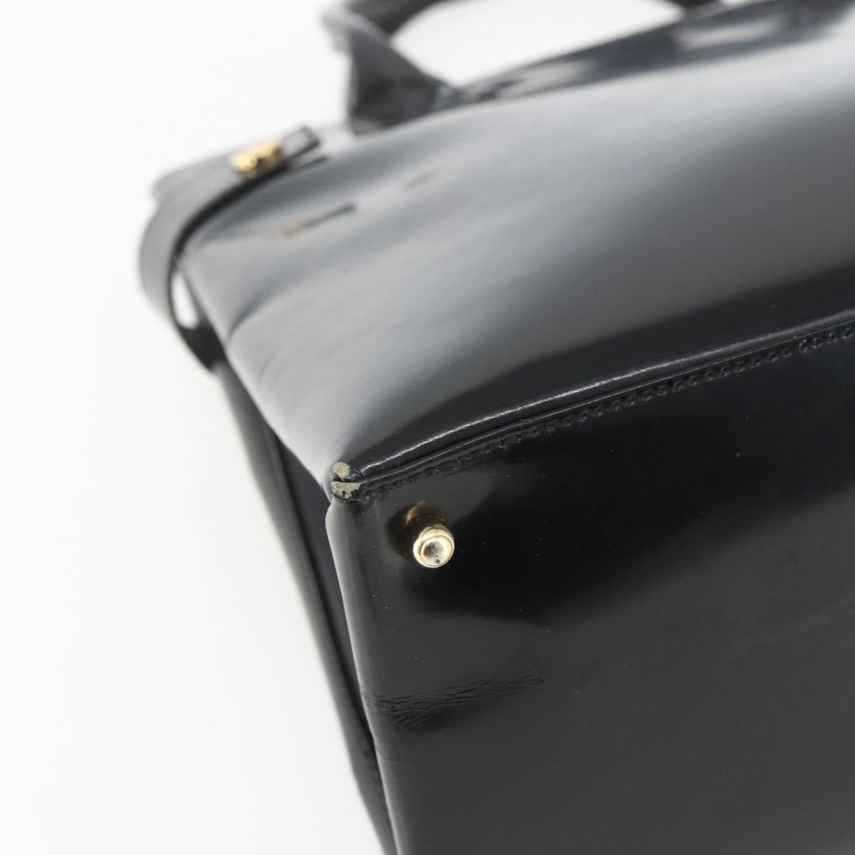 GUCCI Hand Bag Patent leather Black Gold Auth 151615