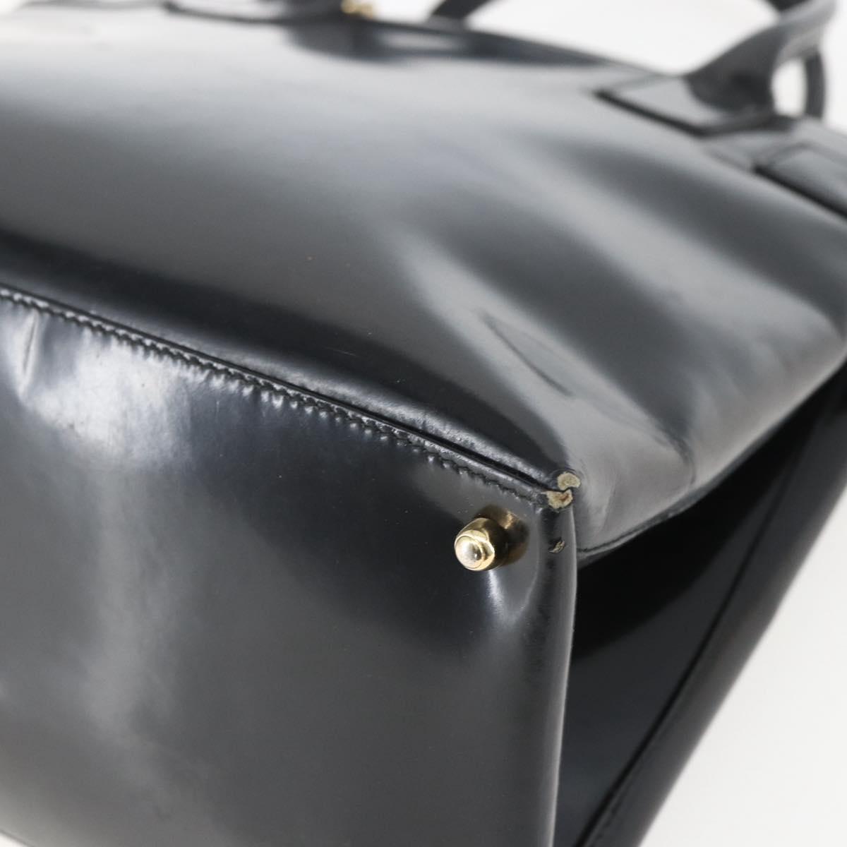 GUCCI Hand Bag Patent leather Black Gold Auth 151615