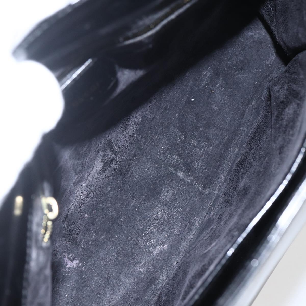 GUCCI Hand Bag Patent leather Black Gold Auth 151615