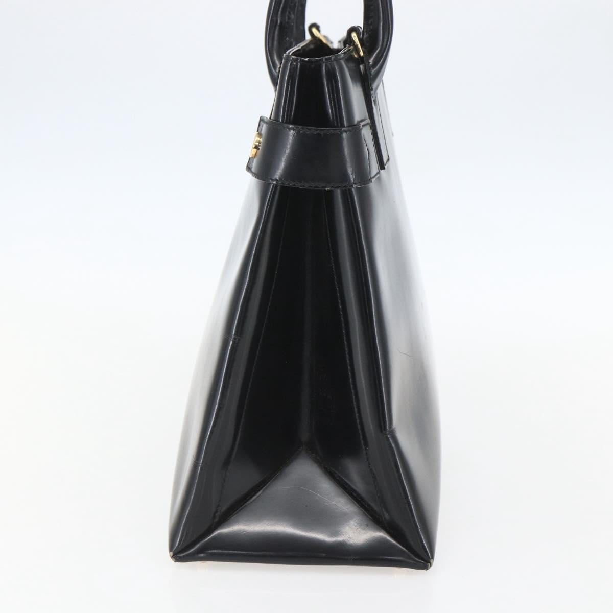 GUCCI Hand Bag Patent leather Black Gold Auth 151615