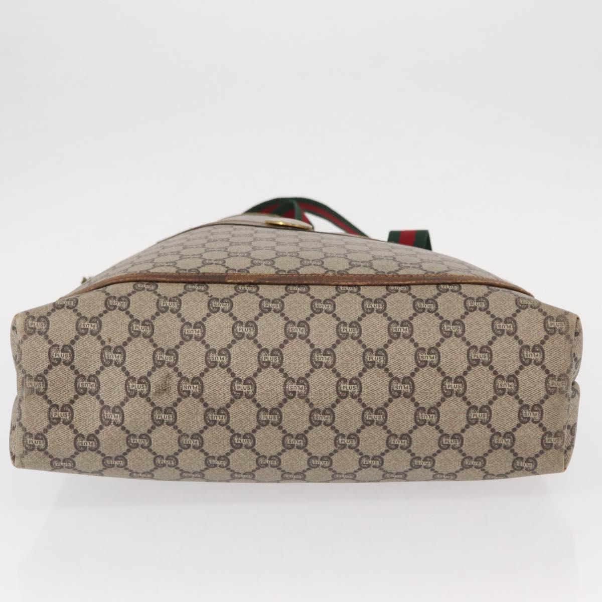GUCCI GUCCI Plus Supreme Web Sherry Line Tote Bag PVC Beige Gold Auth 151618