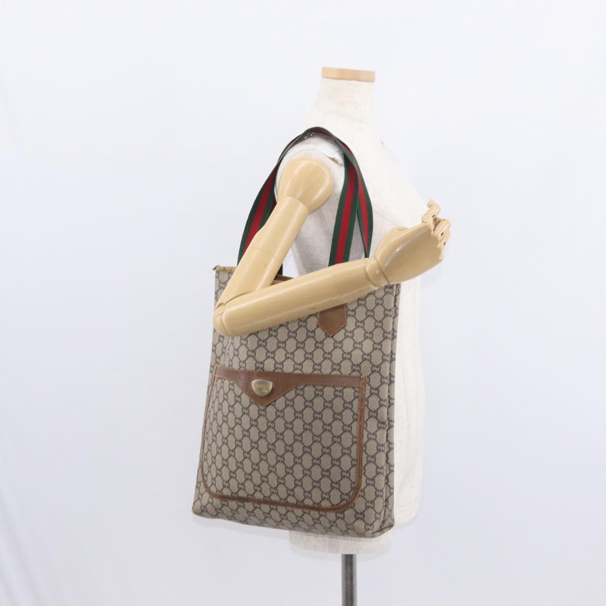 GUCCI GUCCI Plus Supreme Web Sherry Line Tote Bag PVC Beige Gold Auth 151618