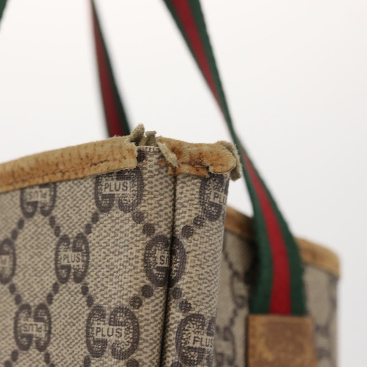 GUCCI GUCCI Plus Supreme Web Sherry Line Tote Bag PVC Beige Gold Auth 151618