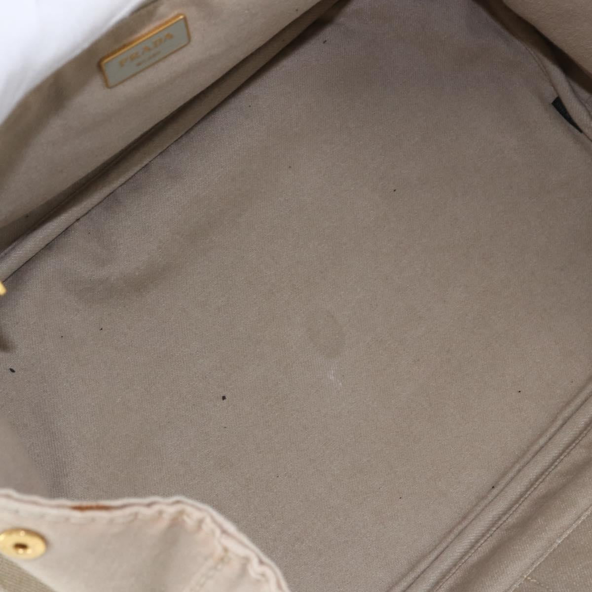 PRADA Canapa GM Hand Bag Canvas Beige Gold Auth 151619