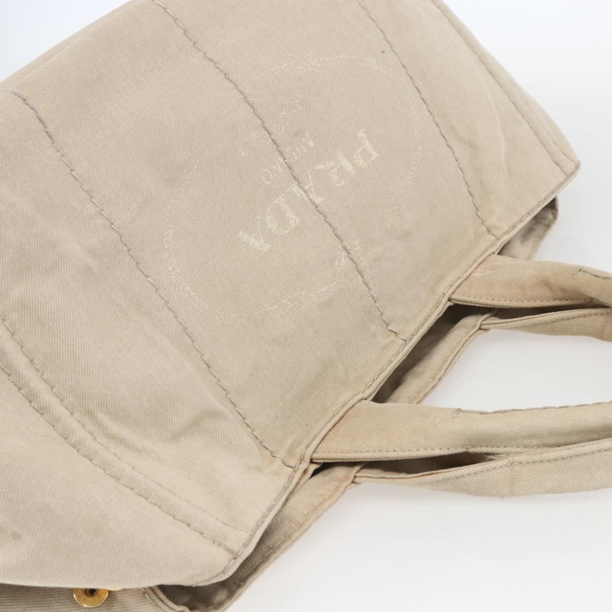 PRADA Canapa GM Hand Bag Canvas Beige Gold Auth 151619