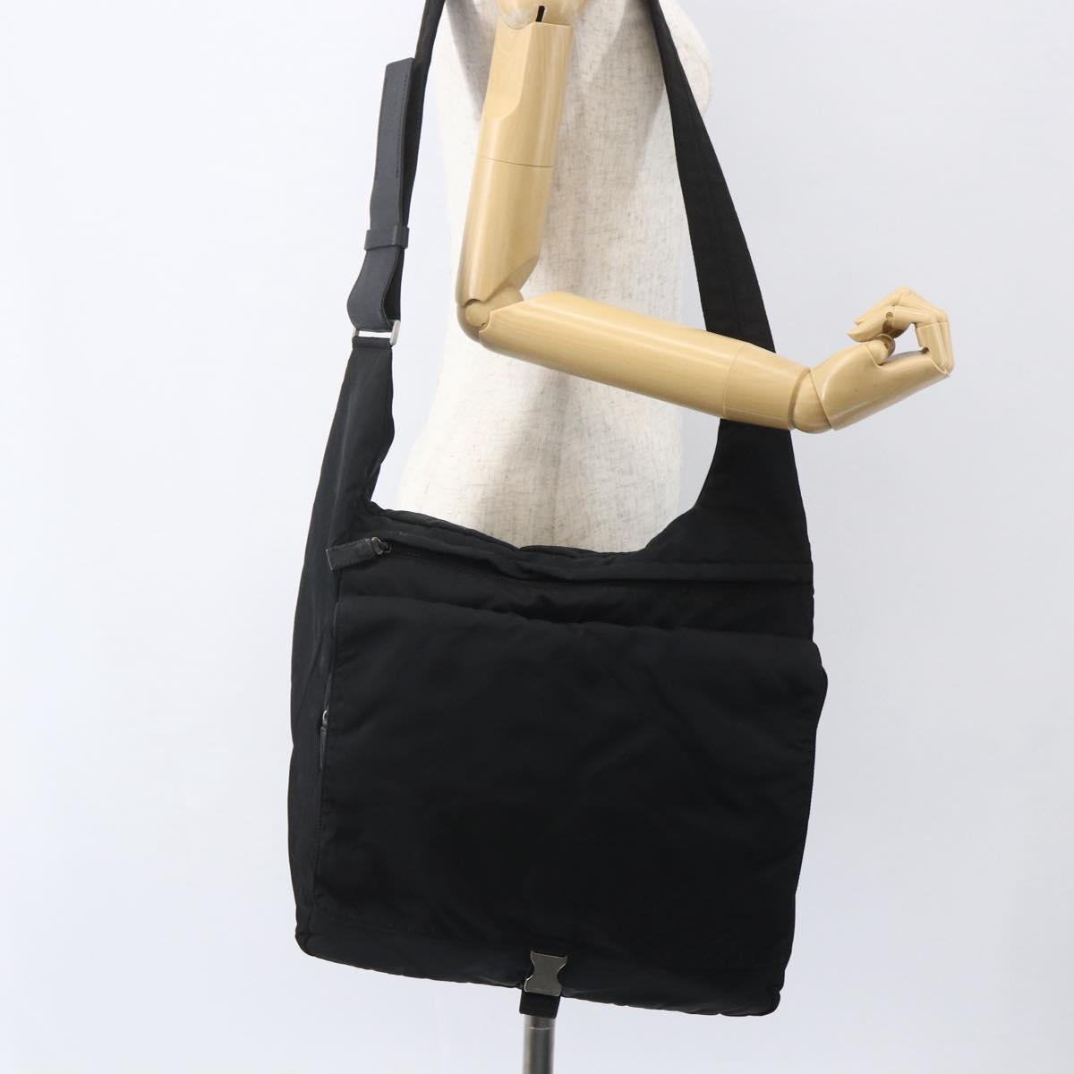 PRADA Shoulder Bag Nylon Black Silver Auth 151621