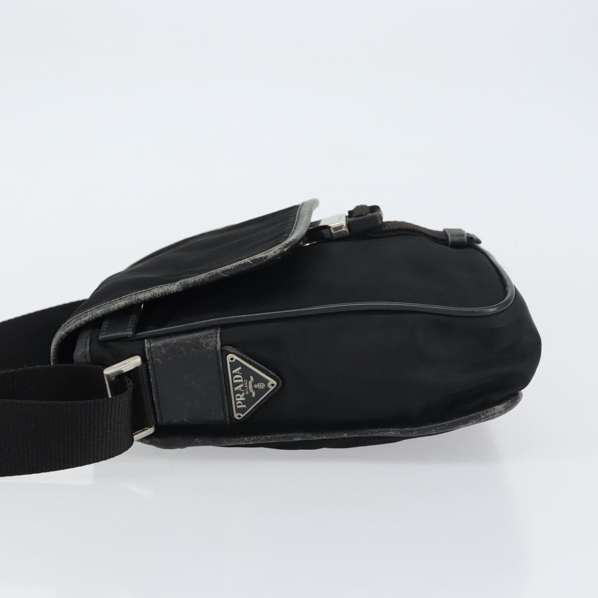 PRADA Shoulder Bag Nylon Black Silver Auth 151622