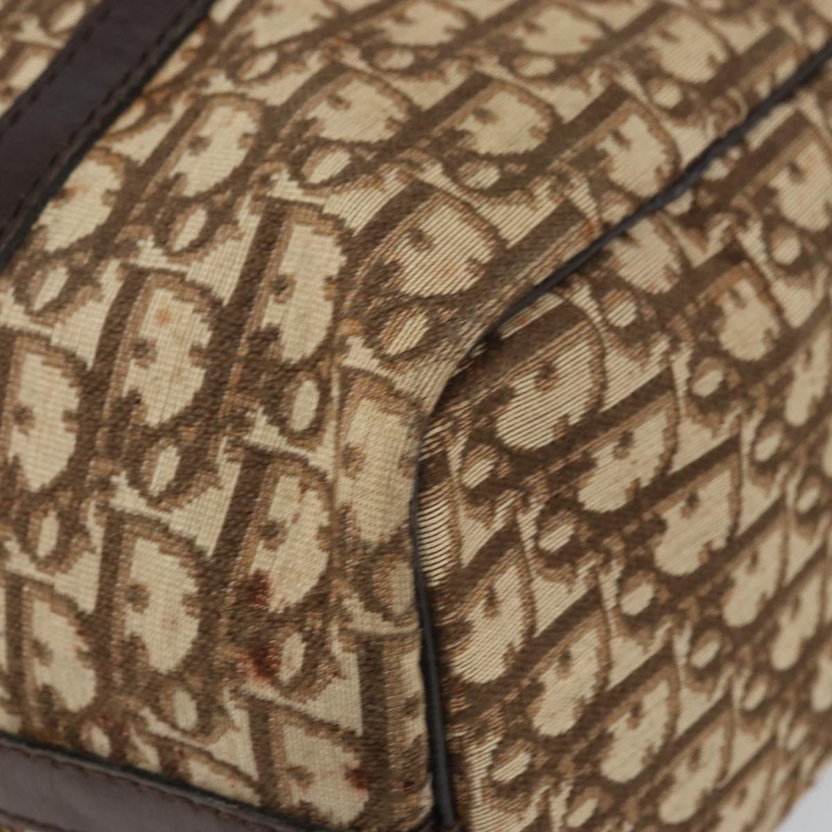 Christian Dior Trotter Canvas Boston Bag Beige Gold Auth 151623