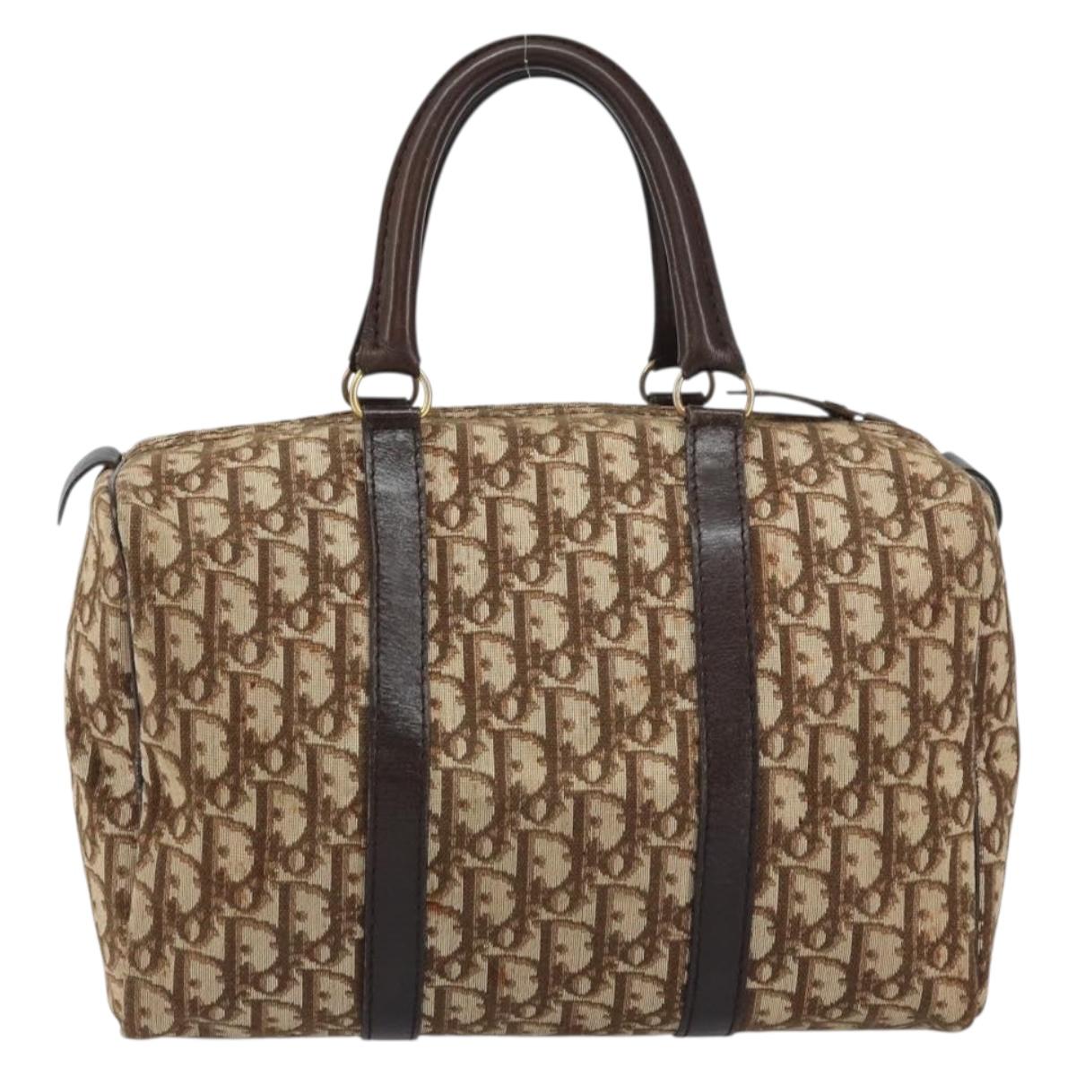 Christian Dior Trotter Canvas Boston Bag Beige Gold Auth 151623