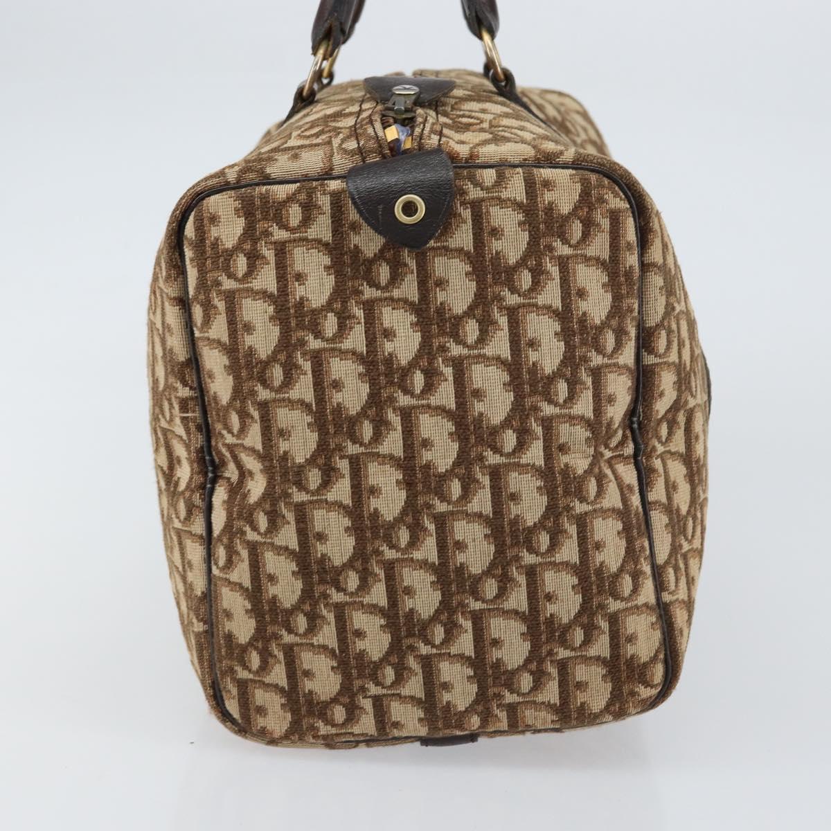 Christian Dior Trotter Canvas Boston Bag Beige Gold Auth 151623