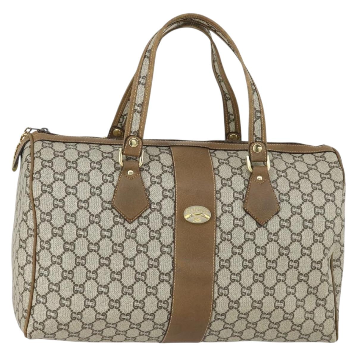 GUCCI GG Plus Supreme Boston Bag PVC Beige Gold Auth 151625