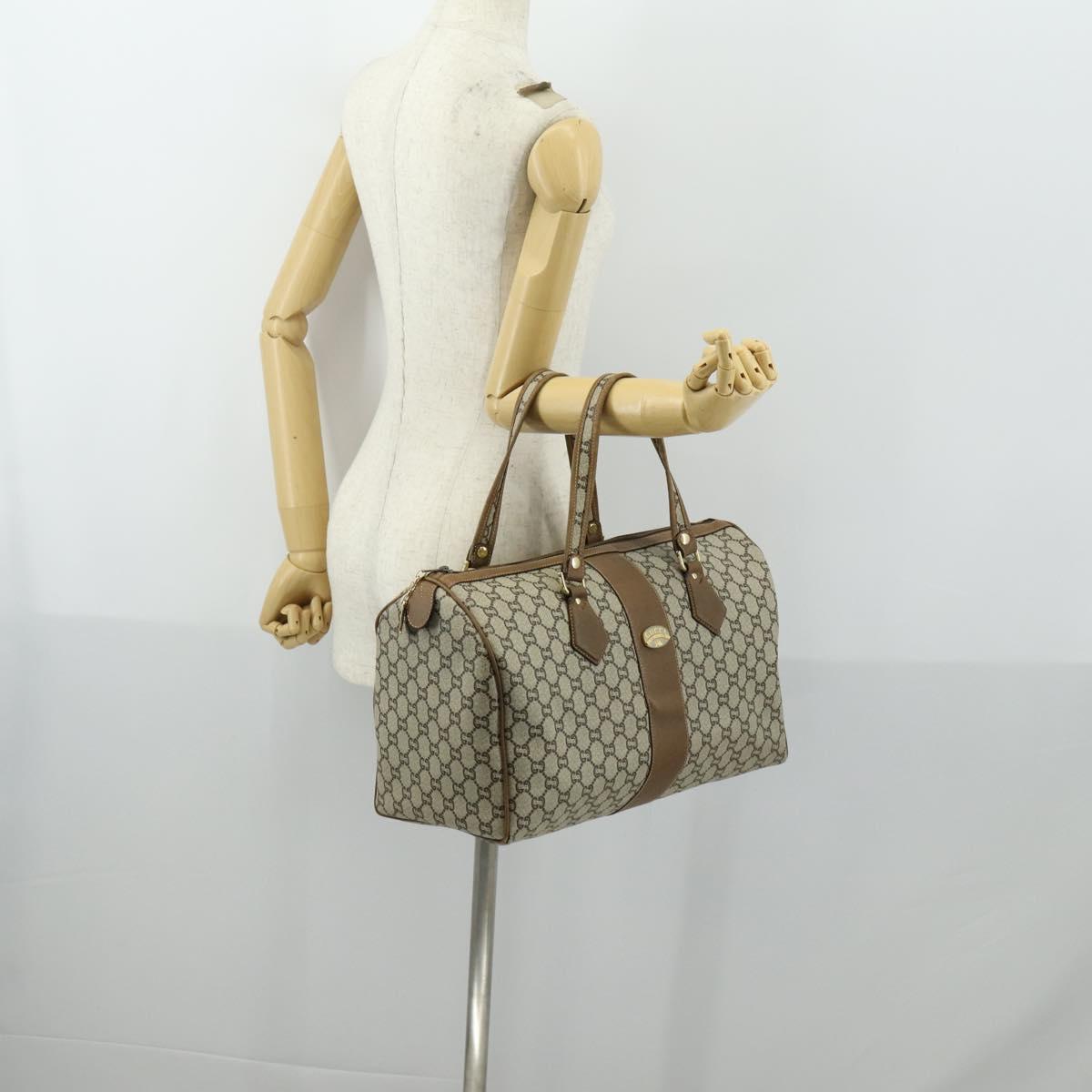 GUCCI GG Plus Supreme Boston Bag PVC Beige Gold Auth 151625