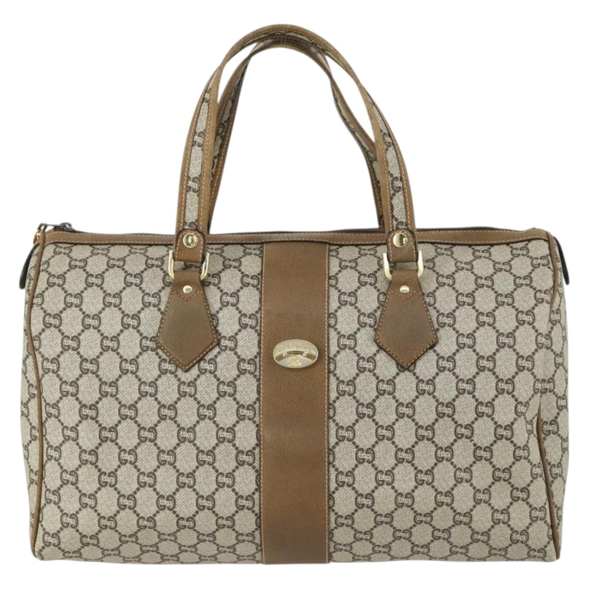 GUCCI GG Plus Supreme Boston Bag PVC Beige Gold Auth 151625