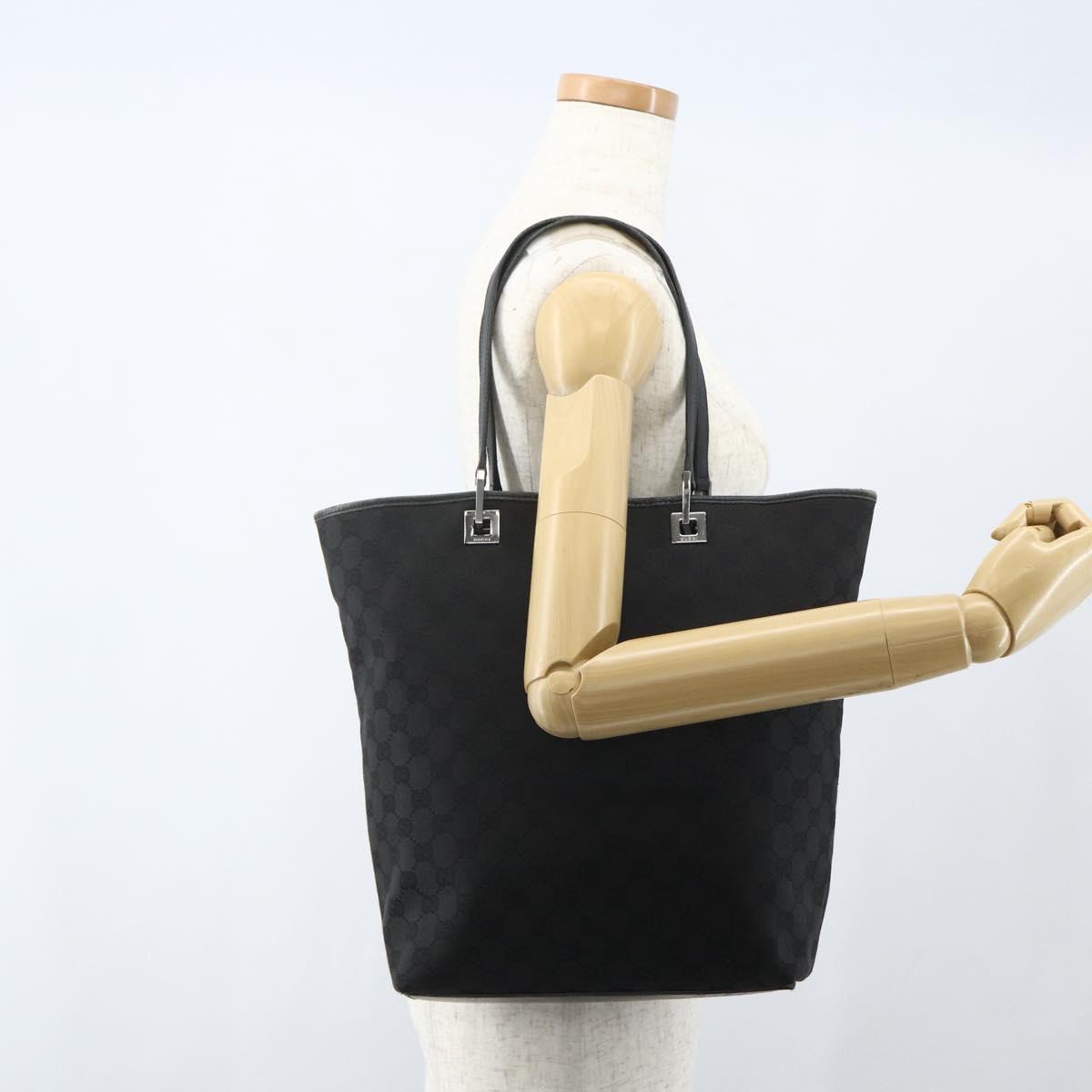 GUCCI GG Canvas Tote Bag Black Silver 31243 Auth 151630