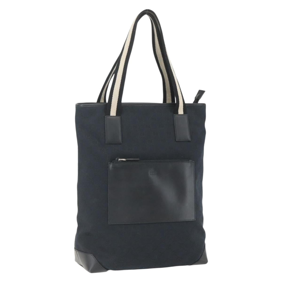 GUCCI GG Canvas Tote Bag Black Silver 019 0401 Auth 151632