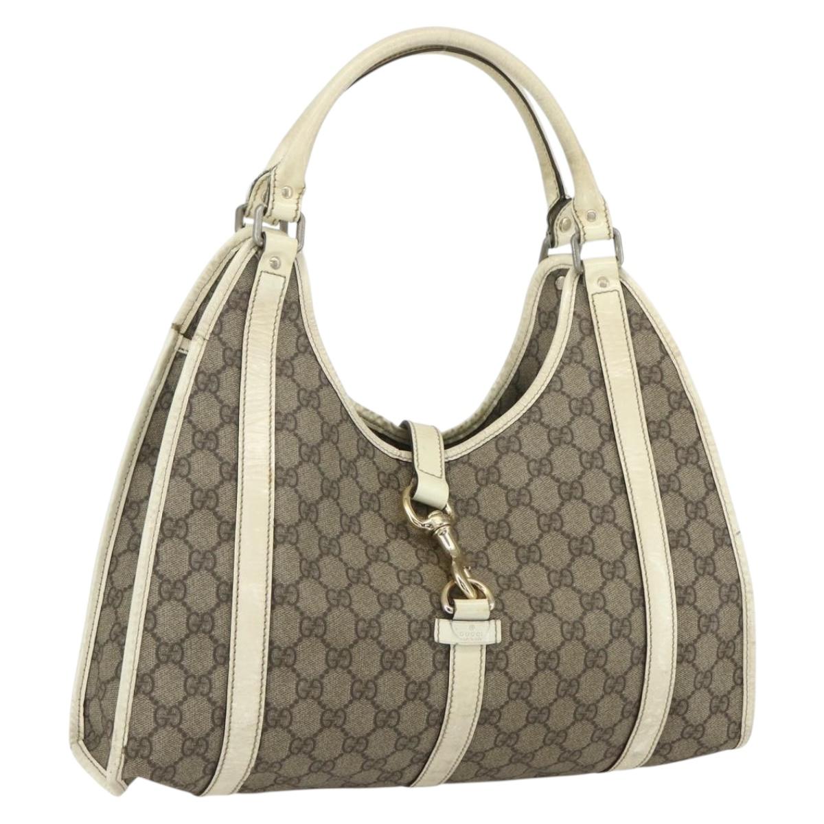 GUCCI GG Supreme Jackie Shoulder Bag PVC Beige Silver 203494 Auth 151634