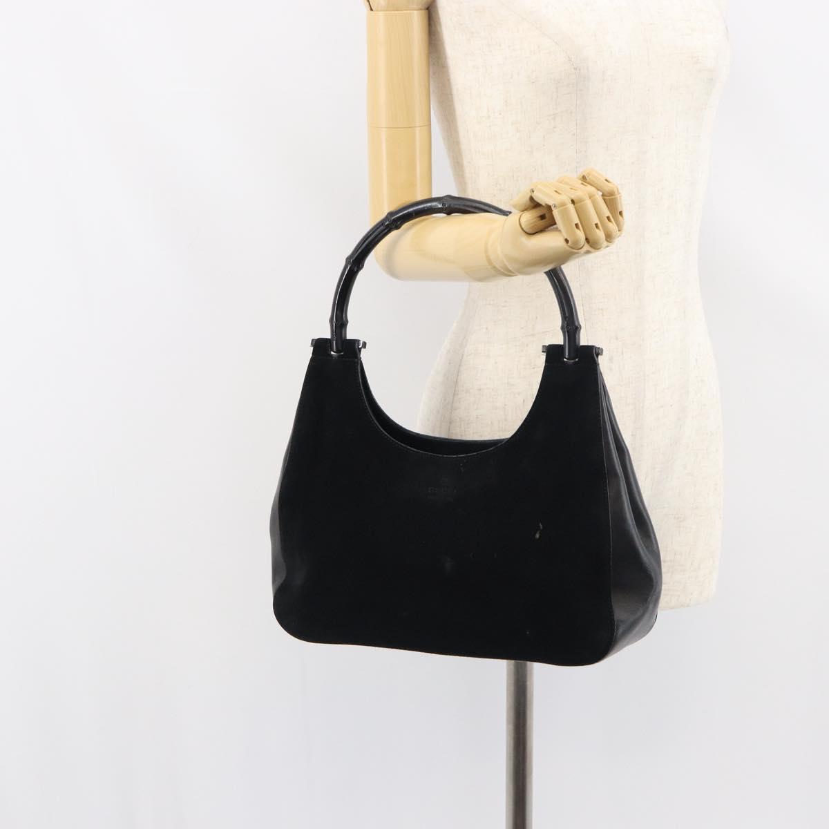 GUCCI Bamboo Shoulder Bag Suede Black 001 3739 Auth 151635
