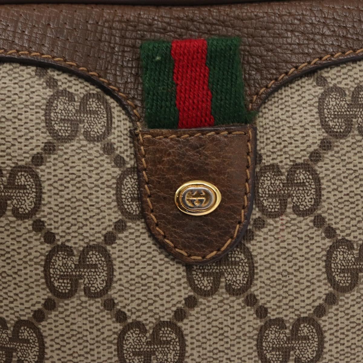 GUCCI GG Supreme Web Sherry Line Bag PVC Beige Gold 89 02 066 Auth 151636