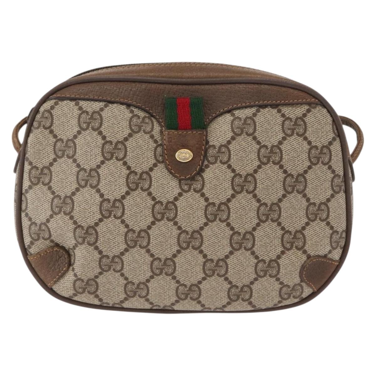 GUCCI GG Supreme Web Sherry Line Bag PVC Beige Gold 89 02 066 Auth 151636