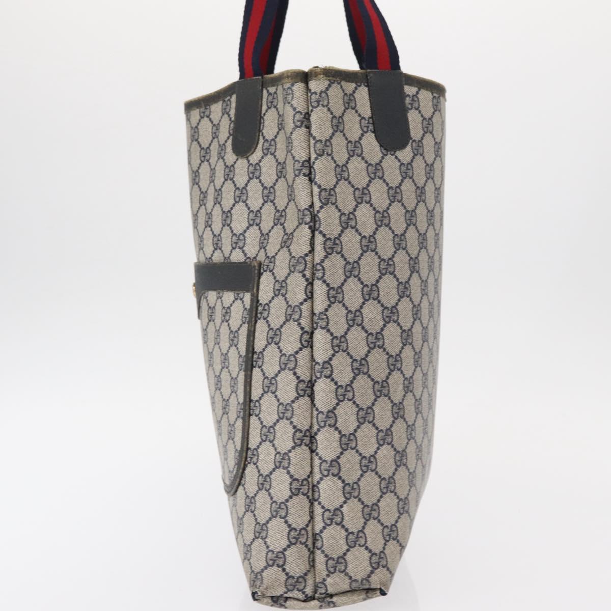 GUCCI GG Plus Supreme Sherry Line Tote Bag PVC Navy Gold 40 02 003 Auth 151637