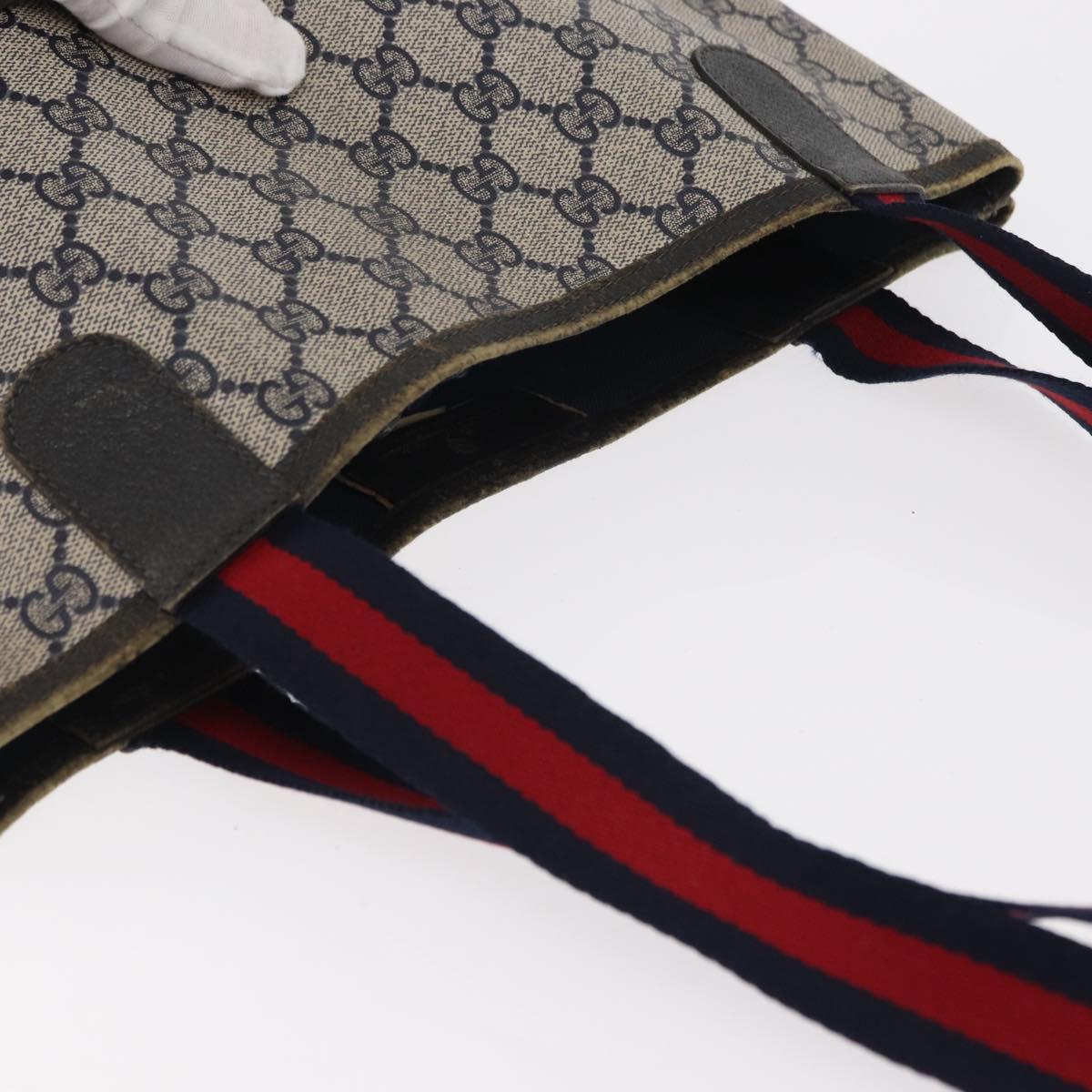 GUCCI GG Plus Supreme Sherry Line Tote Bag PVC Navy Gold 40 02 003 Auth 151637