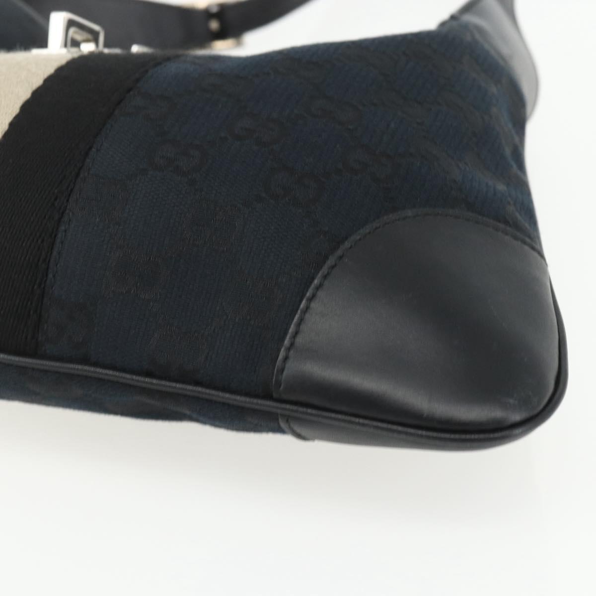 GUCCI GG Canvas Jackie Shoulder Bag Black Silver 001 4057 Auth 151638