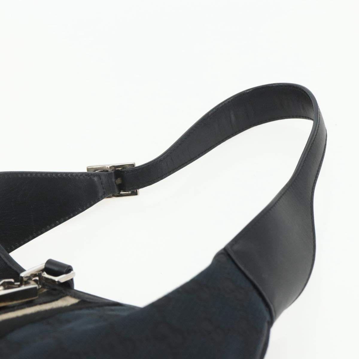 GUCCI GG Canvas Jackie Shoulder Bag Black Silver 001 4057 Auth 151638
