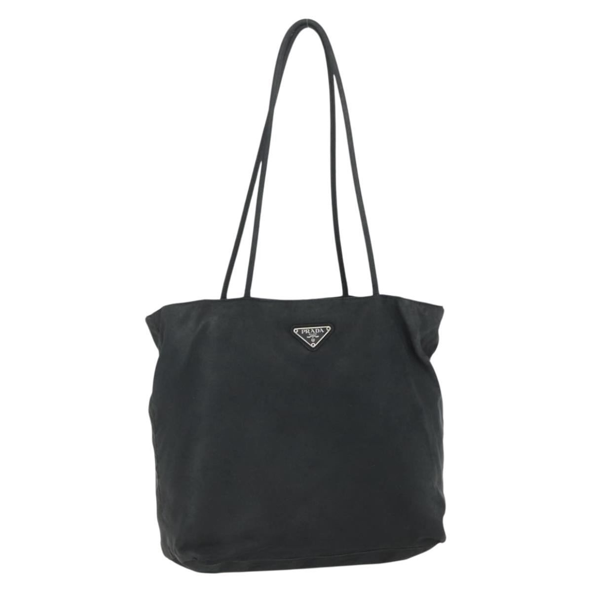 PRADA Tote Bag Nylon Black Silver Auth 151639