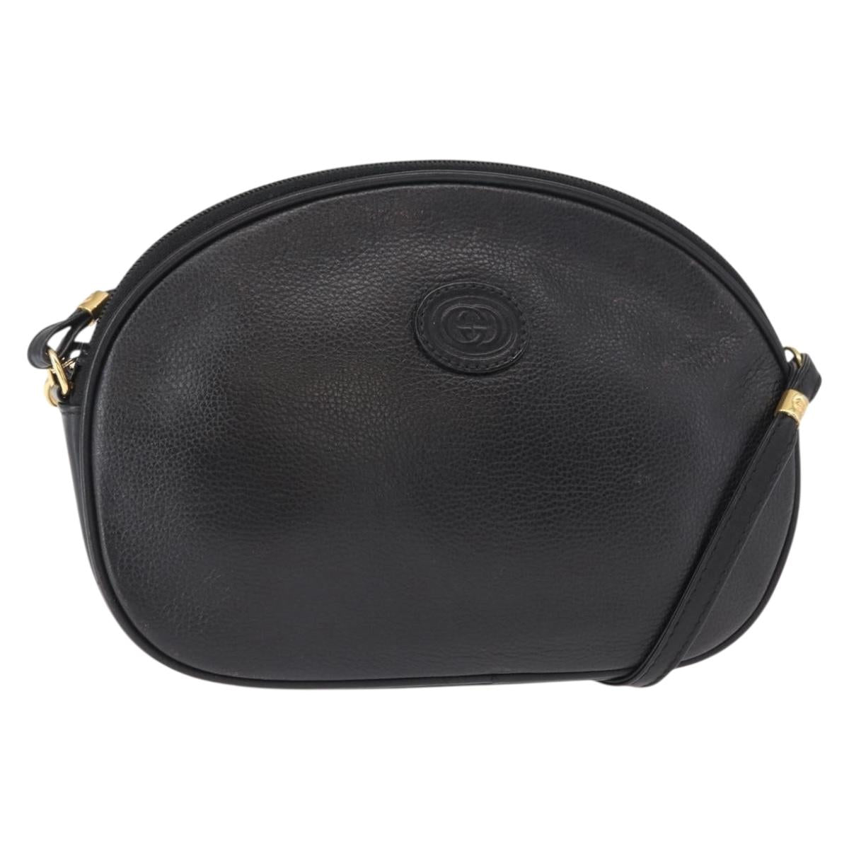 GUCCI Shoulder Bag Leather Black Gold 007 00 0094 Auth 151642