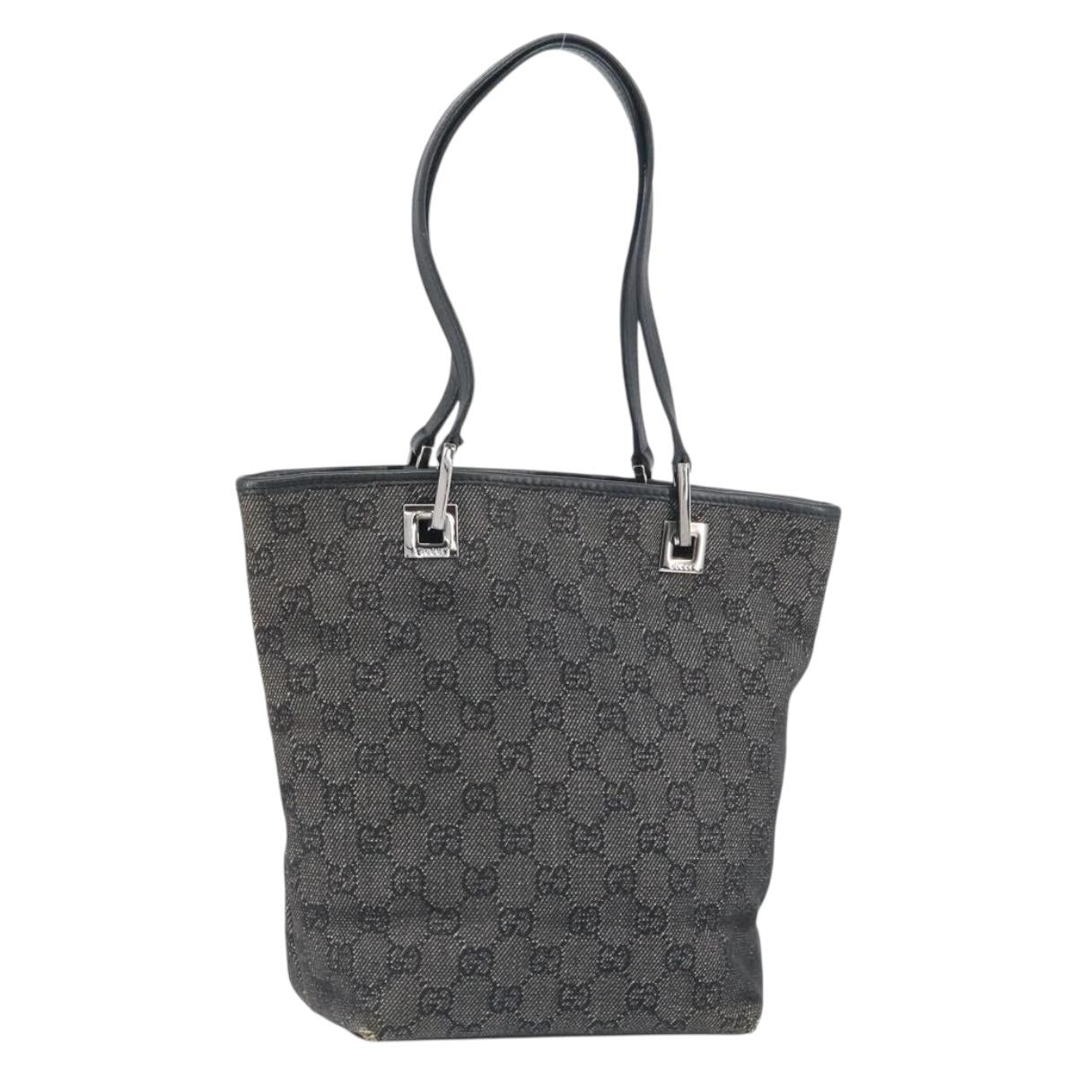 GUCCI GG Canvas Tote Bag Black Silver 31244 Auth 151644