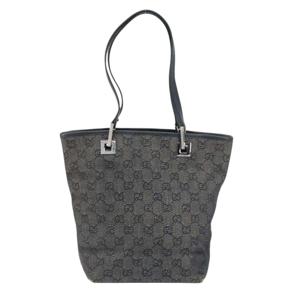 GUCCI GG Canvas Tote Bag Black Silver 31244 Auth 151644