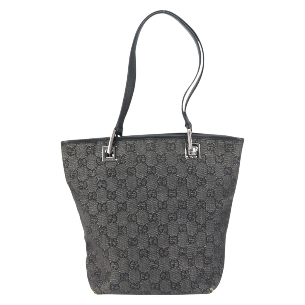 GUCCI GG Canvas Tote Bag Black Silver 31244 Auth 151644