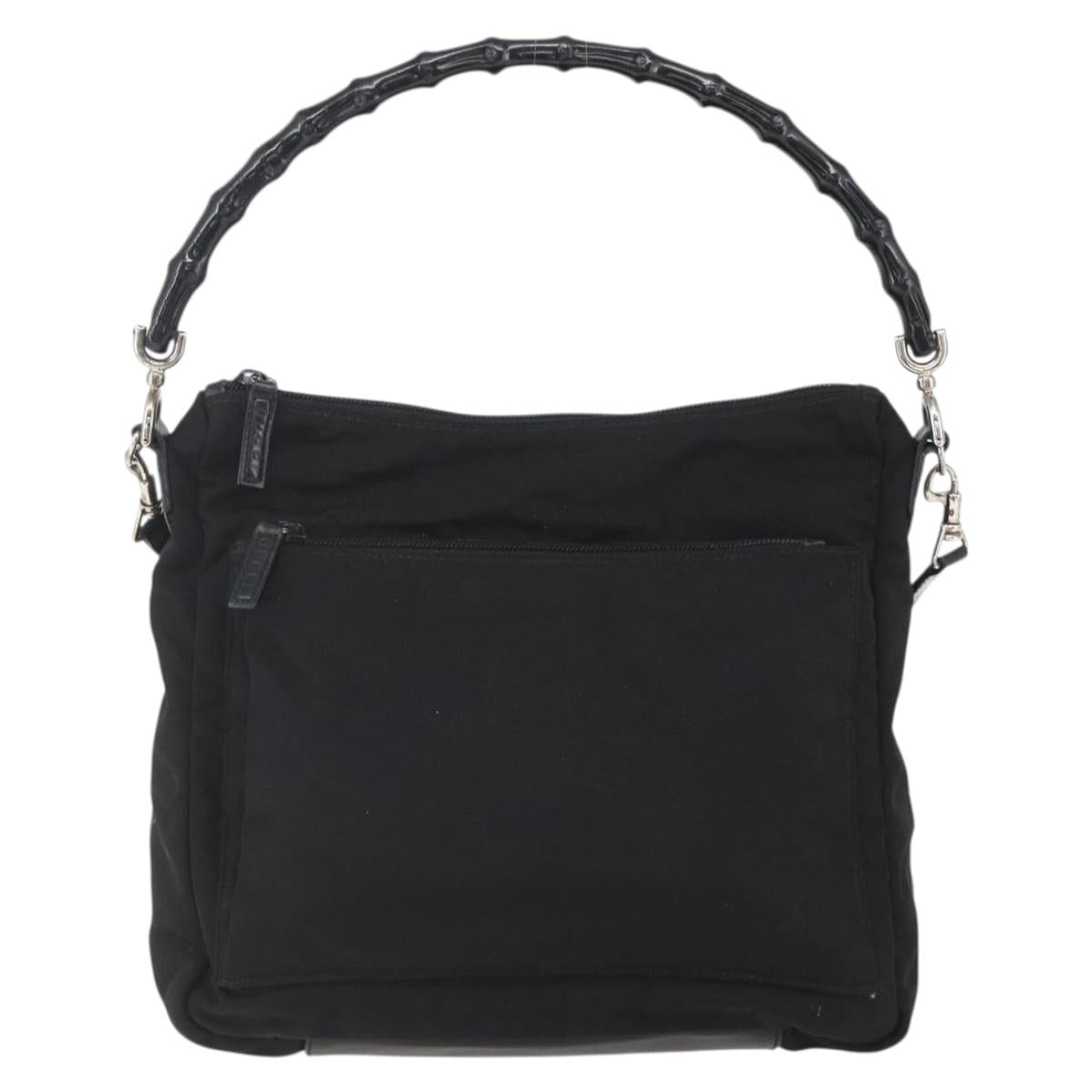 GUCCI Bamboo Shoulder Bag Nylon 2way Black Gold 000 0509 Auth 151645