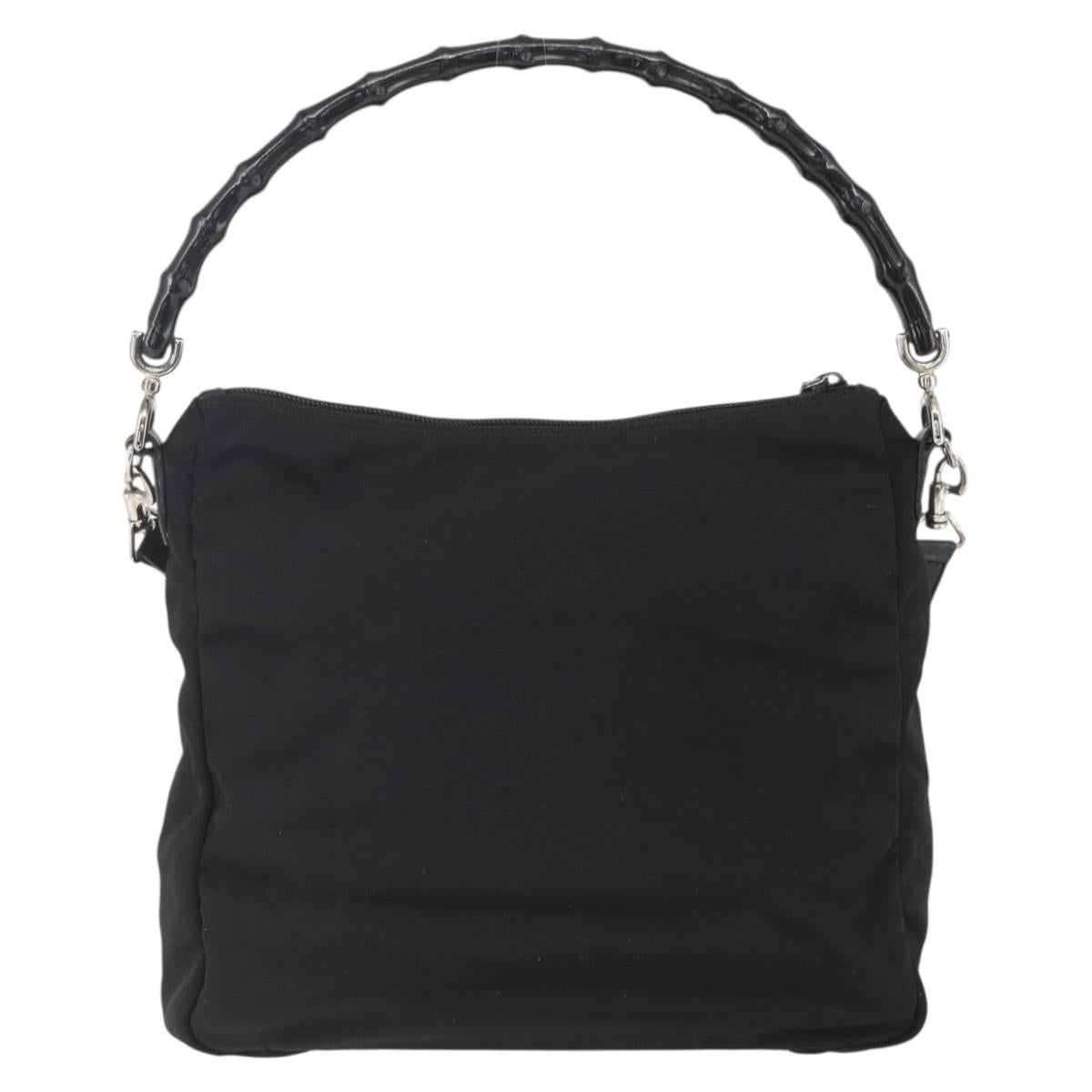 GUCCI Bamboo Shoulder Bag Nylon 2way Black Gold 000 0509 Auth 151645