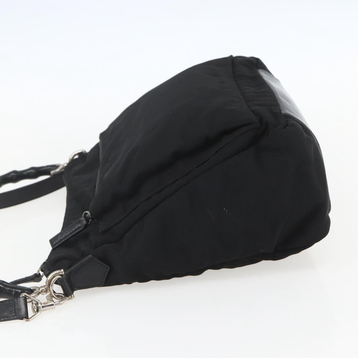 GUCCI Bamboo Shoulder Bag Nylon 2way Black Gold 000 0509 Auth 151645