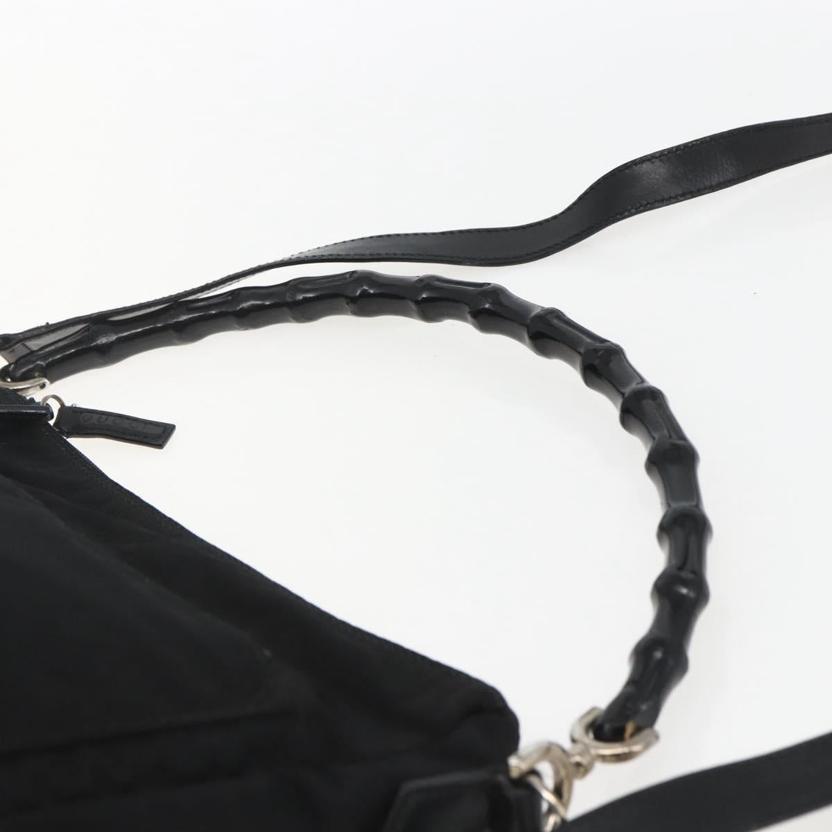 GUCCI Bamboo Shoulder Bag Nylon 2way Black Gold 000 0509 Auth 151645