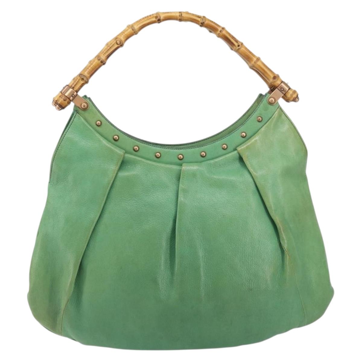 GUCCI Bamboo Hand Bag Leather Green Gold 124293 Auth 151647