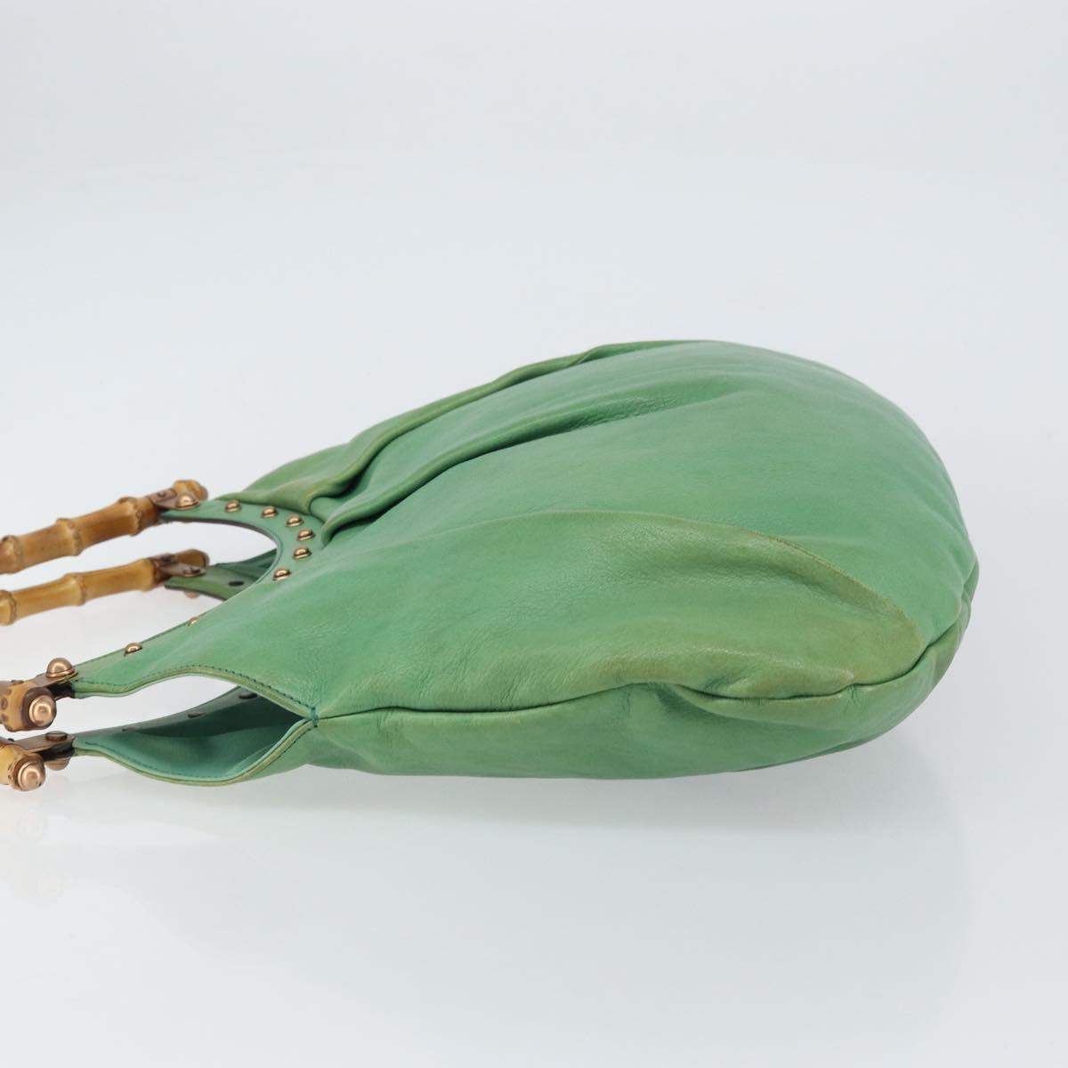 GUCCI Bamboo Hand Bag Leather Green Gold 124293 Auth 151647