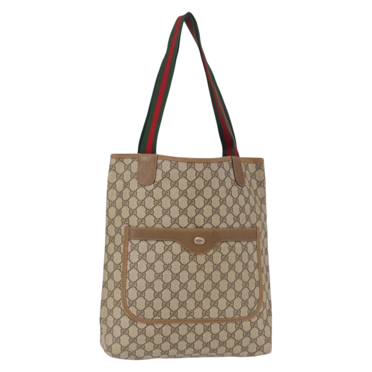 GUCCI GG Supreme Web Sherry Line Tote Bag PVC Beige Gold 39 02 003 Auth 151648
