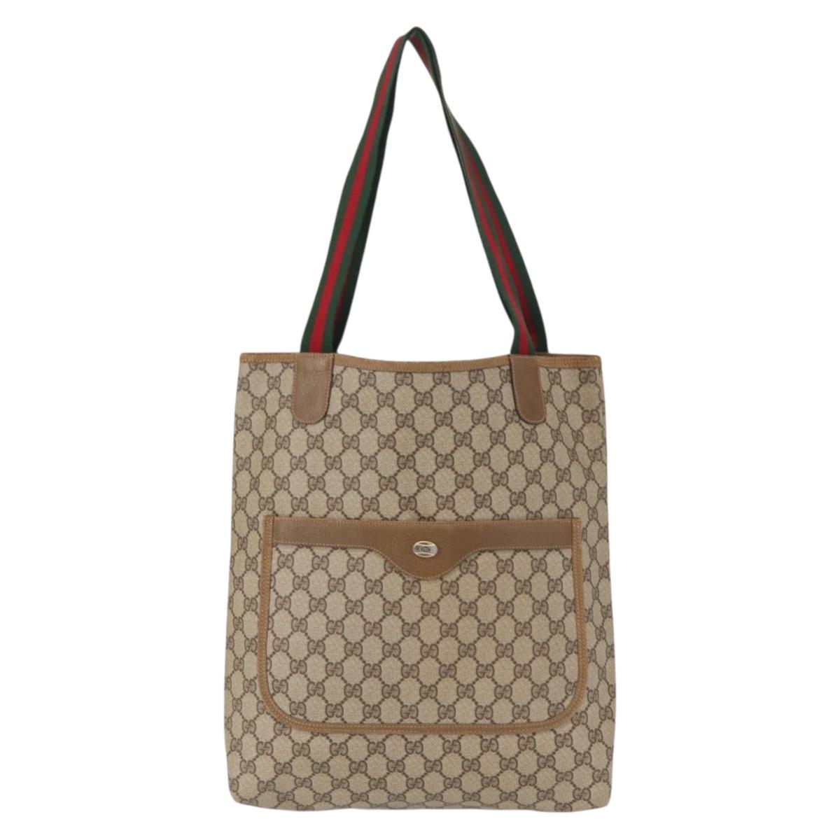 GUCCI GG Supreme Web Sherry Line Tote Bag PVC Beige Gold 39 02 003 Auth 151648