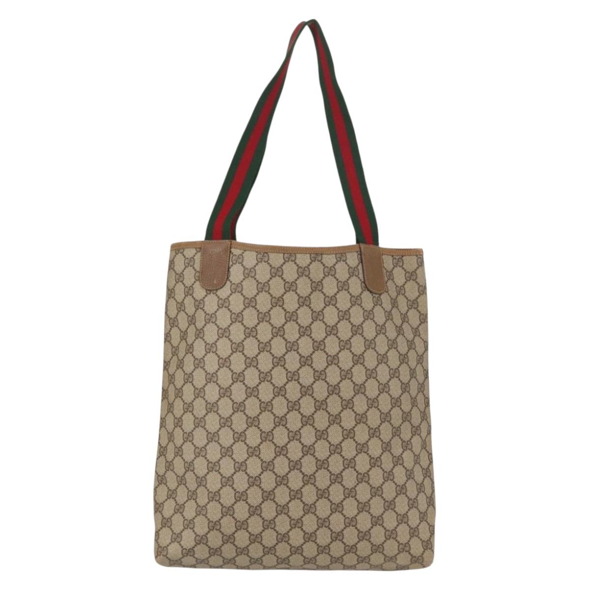GUCCI GG Supreme Web Sherry Line Tote Bag PVC Beige Gold 39 02 003 Auth 151648