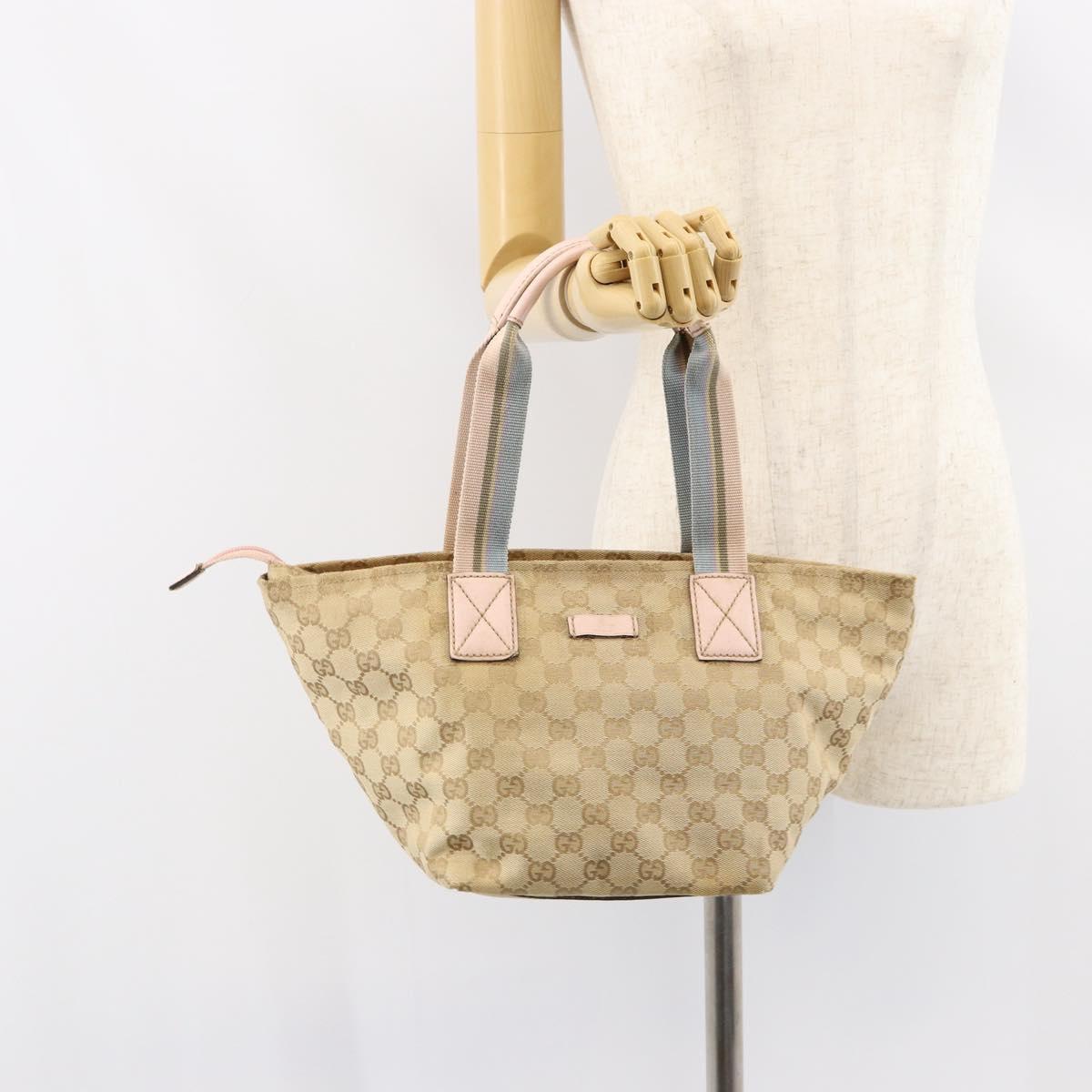 GUCCI GG Canvas Hand Bag Beige Gold 131228 Auth 151650