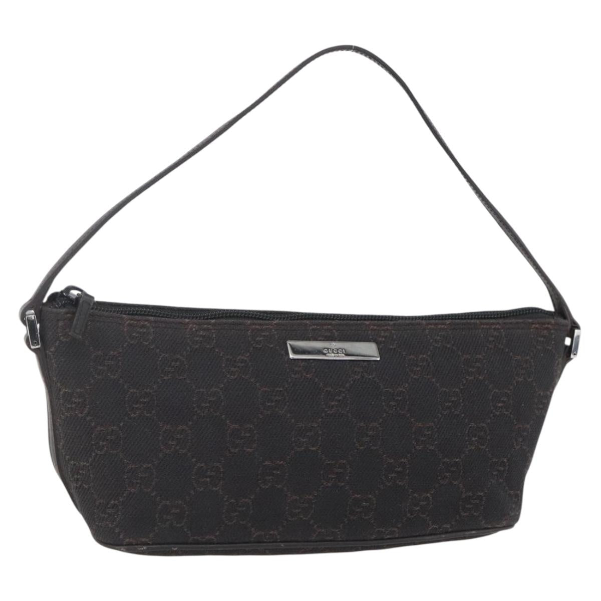 GUCCI GG Canvas Accessory Pouch Brown Silver 07198 Auth 151651