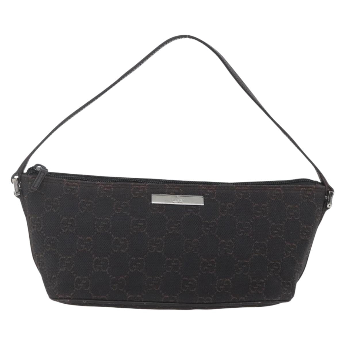 GUCCI GG Canvas Accessory Pouch Brown Silver 07198 Auth 151651