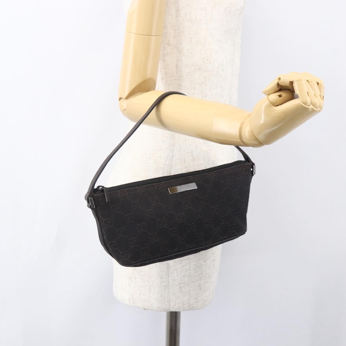 GUCCI GG Canvas Accessory Pouch Brown Silver 07198 Auth 151651