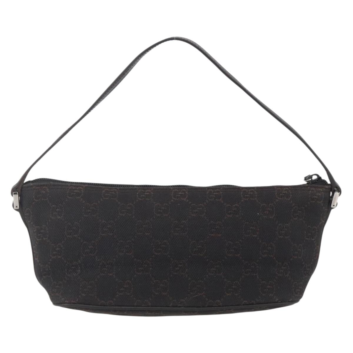 GUCCI GG Canvas Accessory Pouch Brown Silver 07198 Auth 151651