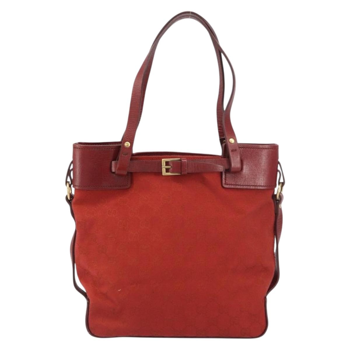 GUCCI GG Canvas Tote Bag Red Gold 107757 Auth 151652