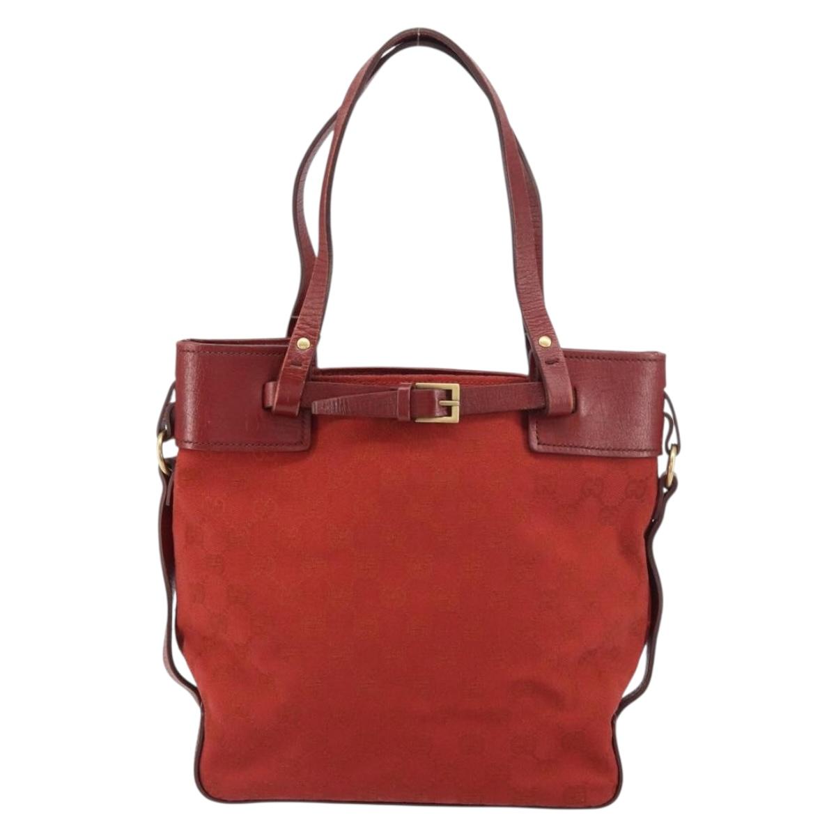 GUCCI GG Canvas Tote Bag Red Gold 107757 Auth 151652