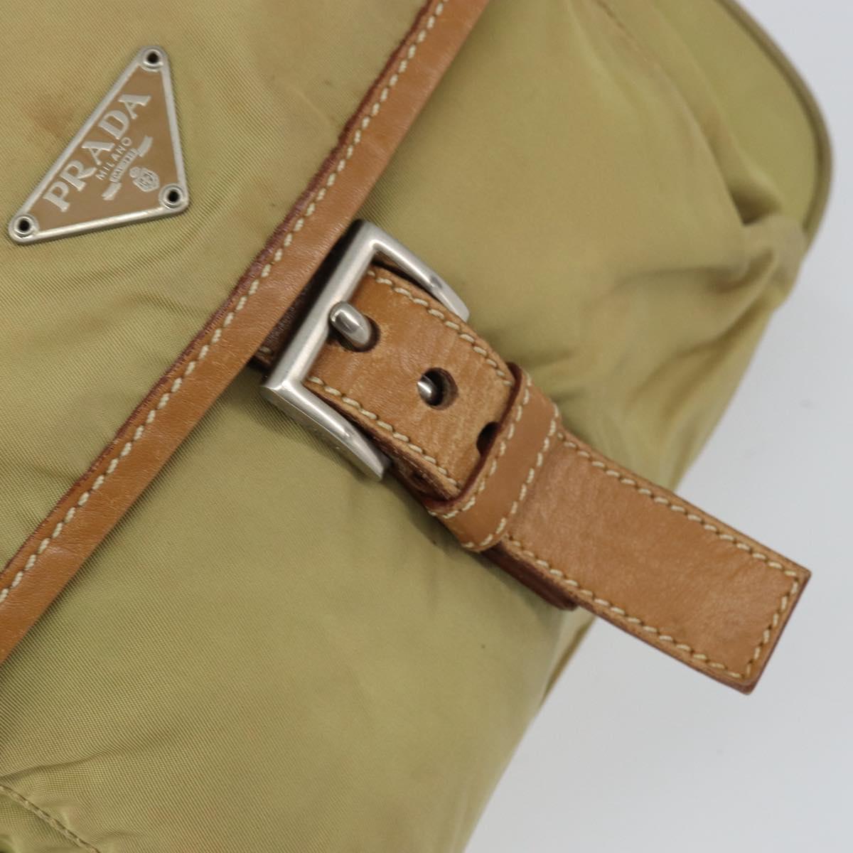 PRADA Shoulder Bag Nylon Beige Silver Auth 151654