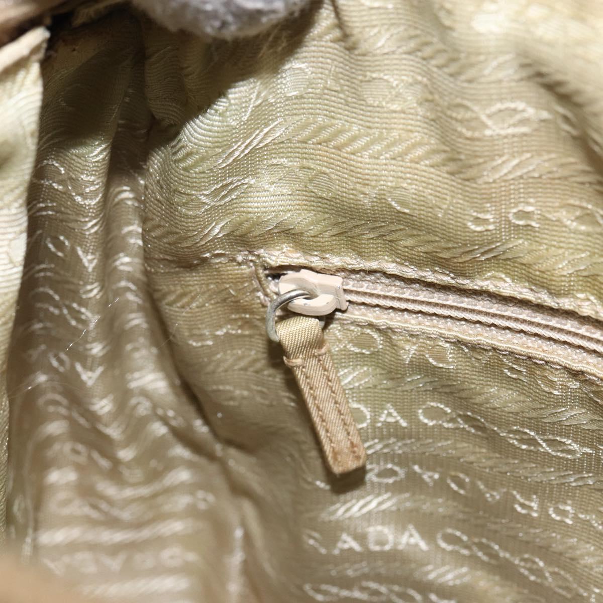 PRADA Shoulder Bag Nylon Beige Silver Auth 151654